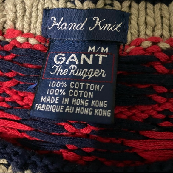 Vintage Gant The Rugger Hand Knit Pullover Sweater 100% Cotton Size Medium - Picture 2 of 6